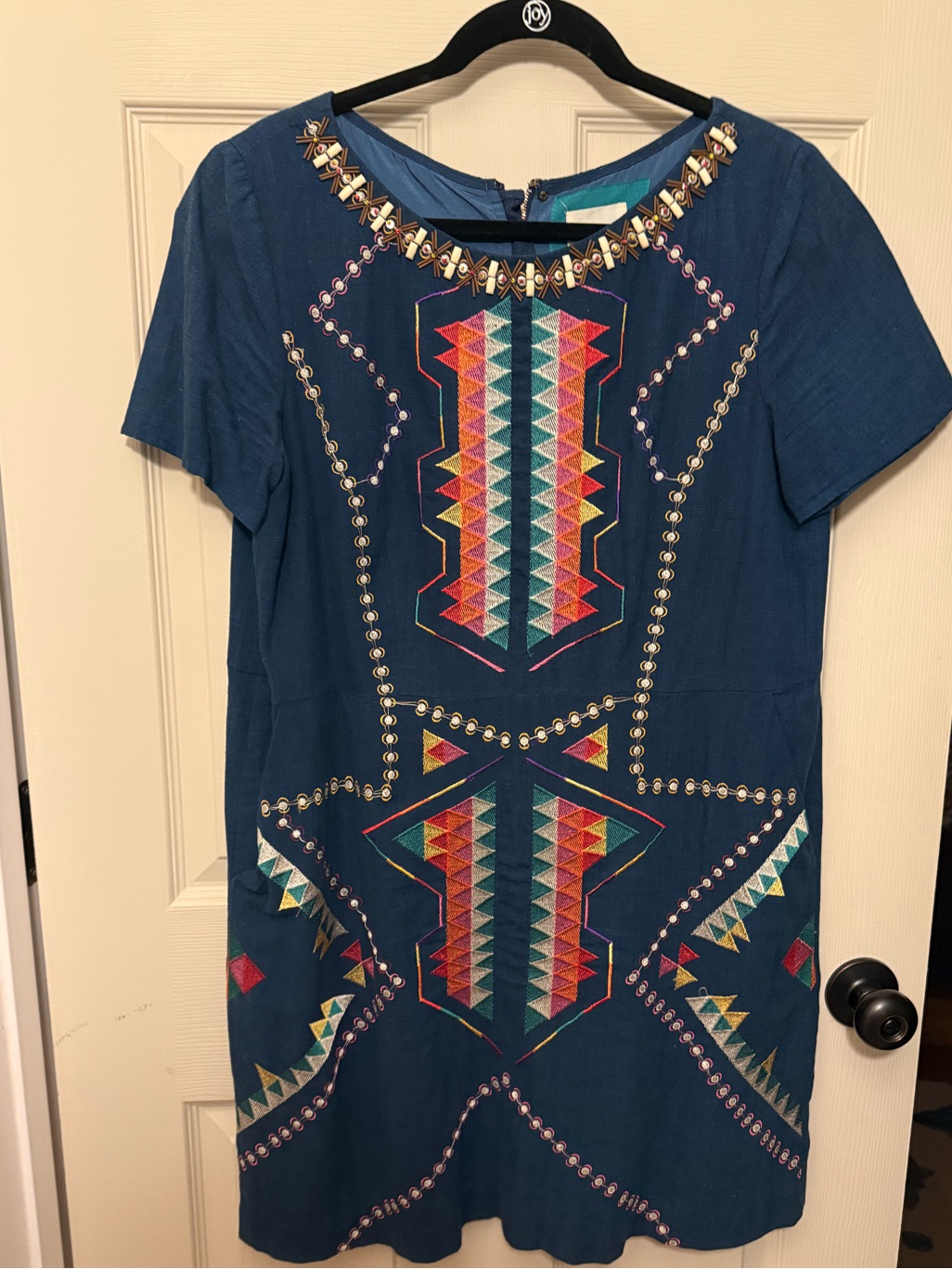 Anthropologie Maeve Embroidered Geometric Shift Dress